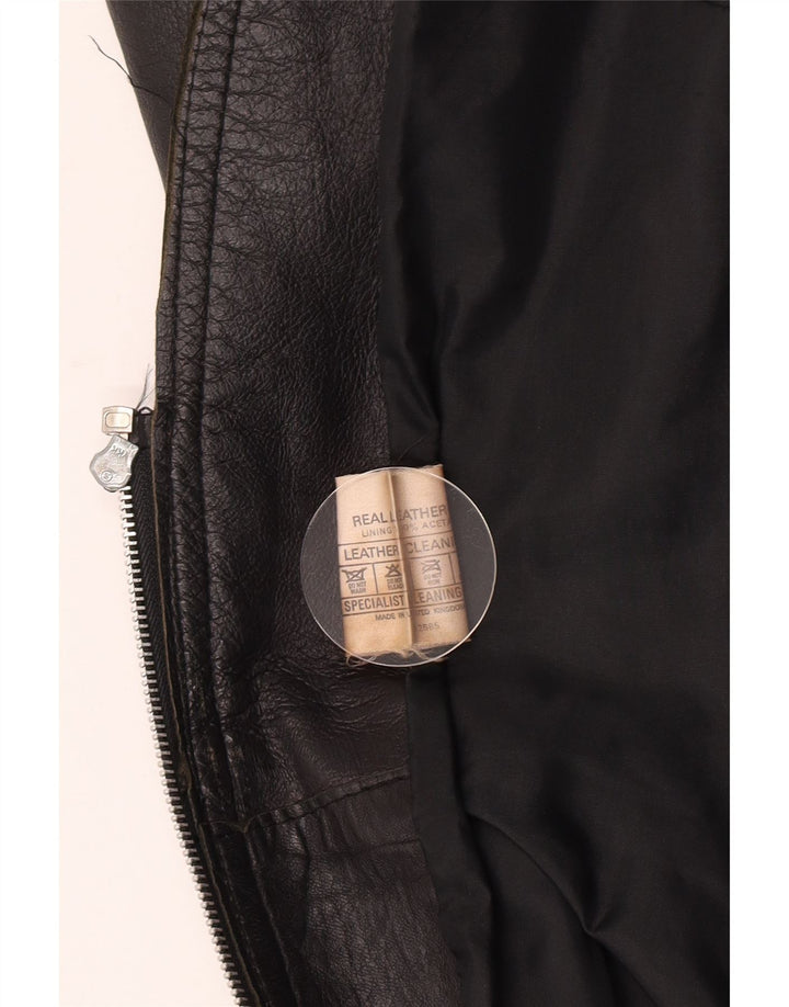 Vintage mujer cuero Gilet Reino Unido 10 pequeño cuero negro