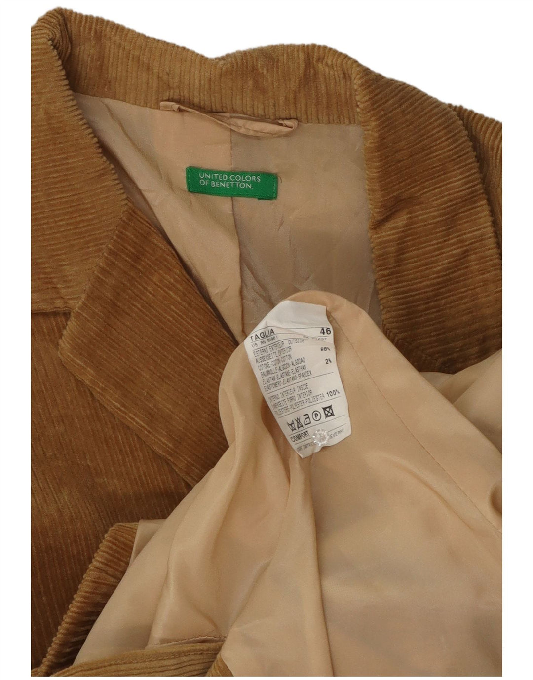Benetton Chaqueta Americana De Pana De 3 Botones IT 46 Large Marrón Algodón