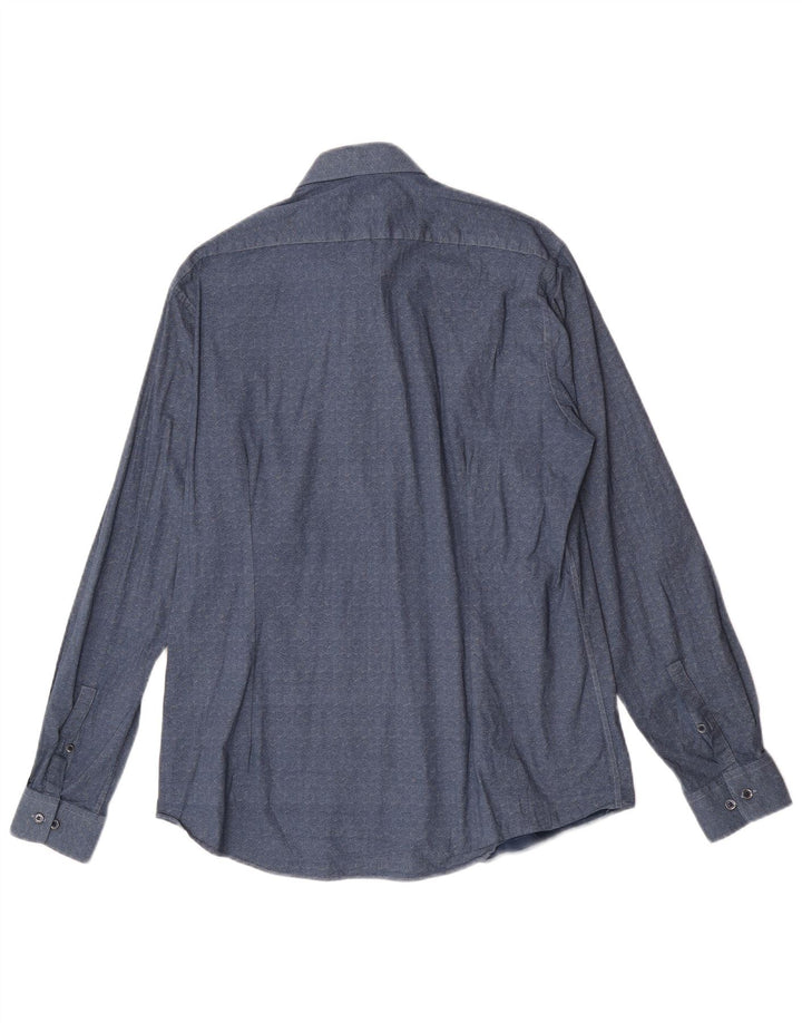 Calvin Klein Camisa ajustada con estampado abstracto para hombre Talla 43 17 XL Azul marino