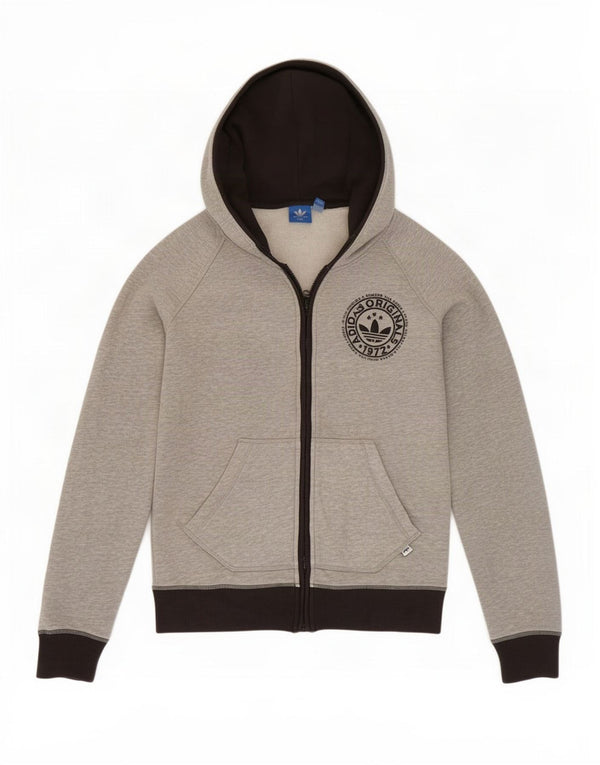Adidas Womens Graphic Zip Hoodie Sweater UK 10 Small Grey Colourblock