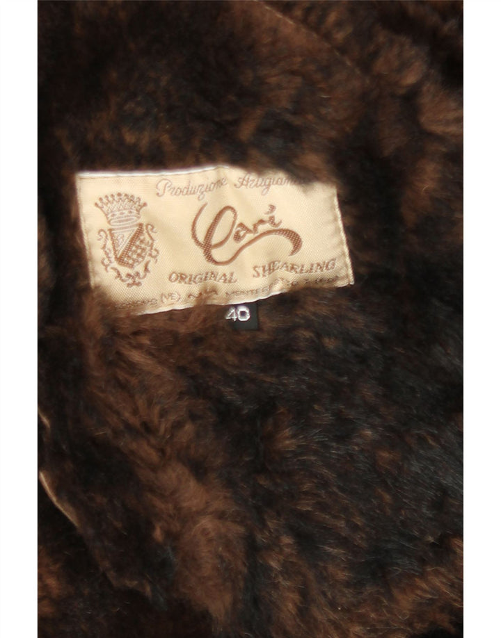 Vintage mujer shearling abrigo EU 40 marrón medio shearling