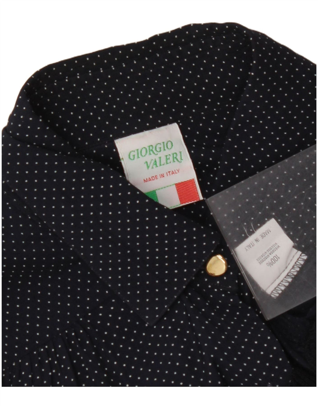 VINTAGE Blusa camisa mujer Reino Unido 16 Viscosa manchada azul marino grande