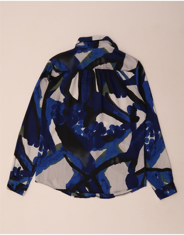 Benetton Blusa Camisera Con Estampado Abstracto ES 44 Azul Medio Poliéster