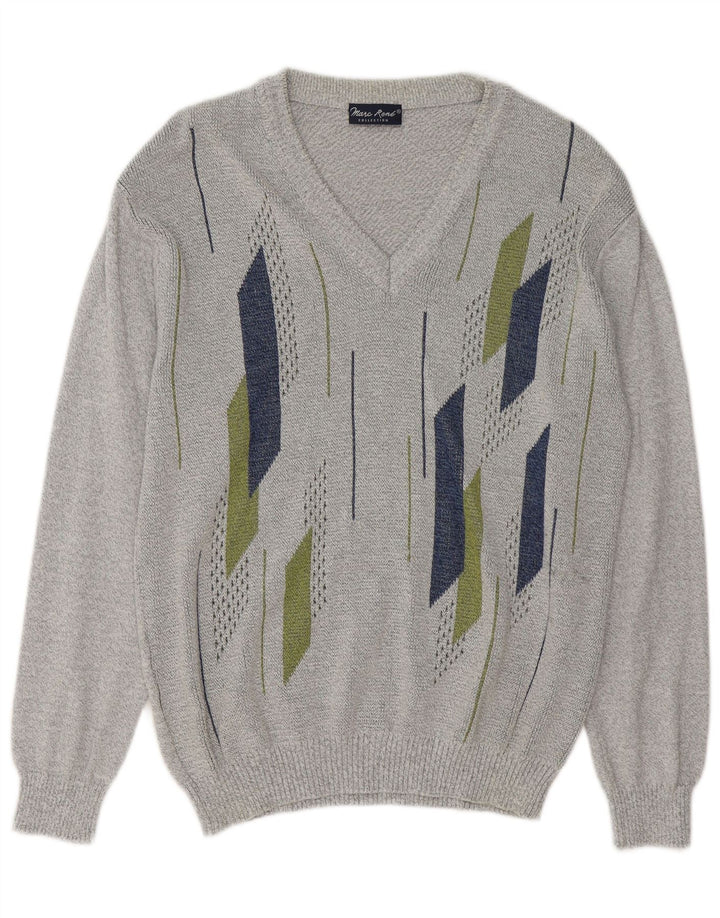 Marc Rene Jersey con Cuello en V para Hombre IT 50 Gris Medio Geométrico