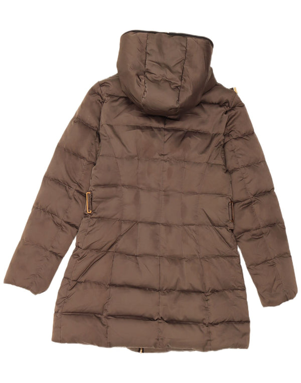 Zara Mujer Abrigo Acolchado Con Capucha UK 42 Poliéster Marrón Medio