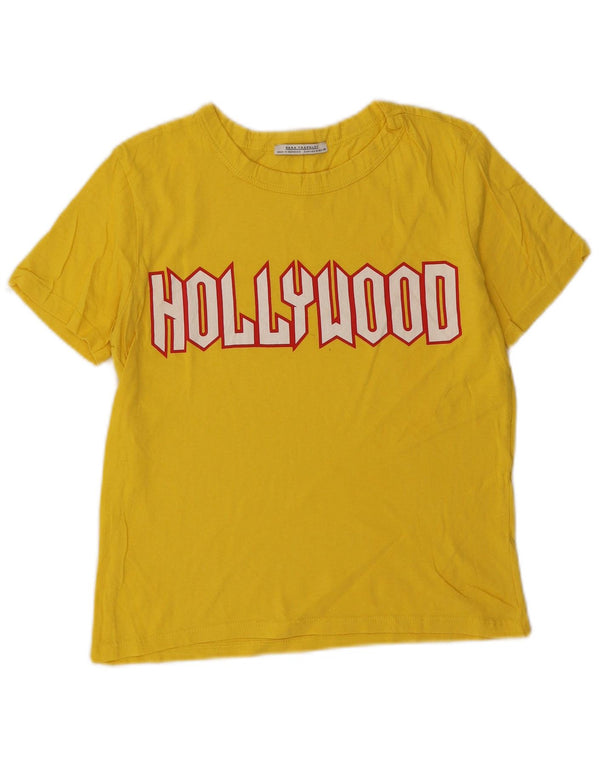 Zara Mujer Crop Graphic Camiseta Top UK 10 Small Amarillo
