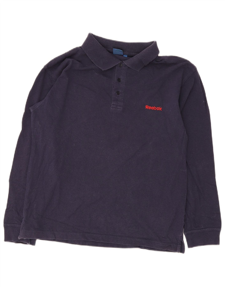 Polo Reebok de manga larga para hombre, algodón azul marino medio