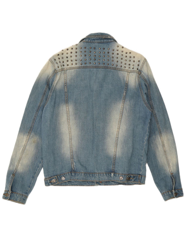 Vintage hombres chaqueta de mezclilla desgastada Reino Unido 42 XL algodón azul