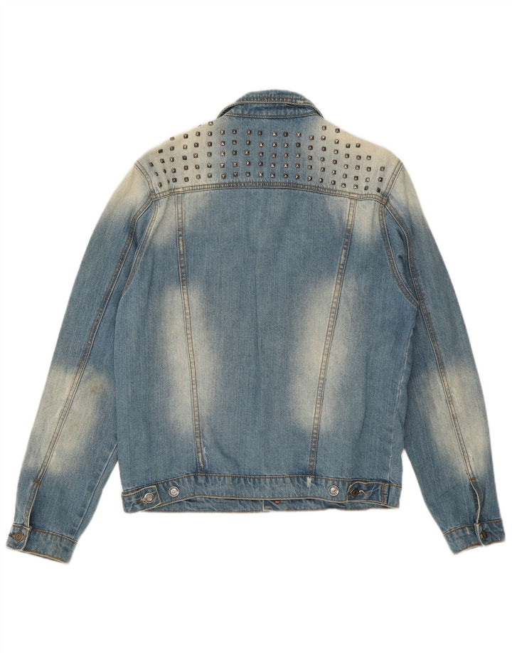 Vintage hombres chaqueta de mezclilla desgastada Reino Unido 42 XL algodón azul