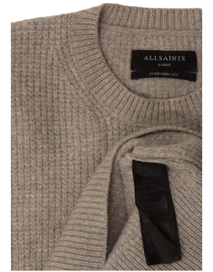 All Saints Jersey extragrande con cuello redondo para mujer, talla 40, talla grande, lana gris
