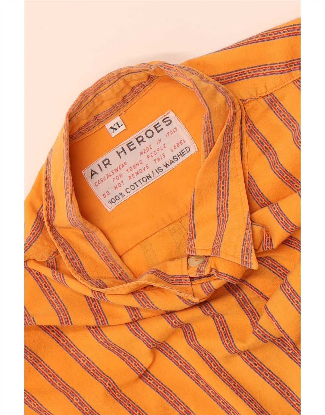 Camisa vintage para hombre XL Algodón a rayas naranja