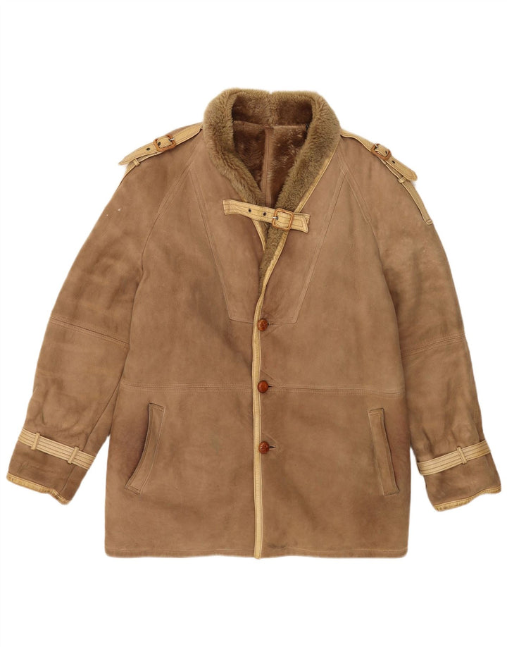 Chaqueta de piel de oveja vintage para hombre IT 52 XL Beige Shearling