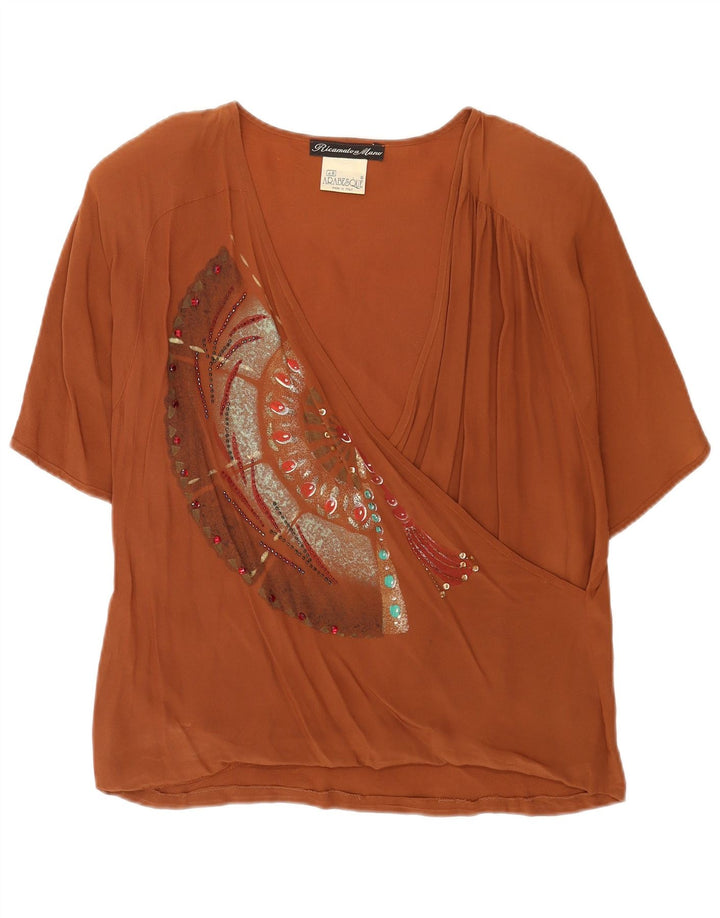 Ricamo A Mano Blusa Mujer Top IT 48 XL Acetato Marrón