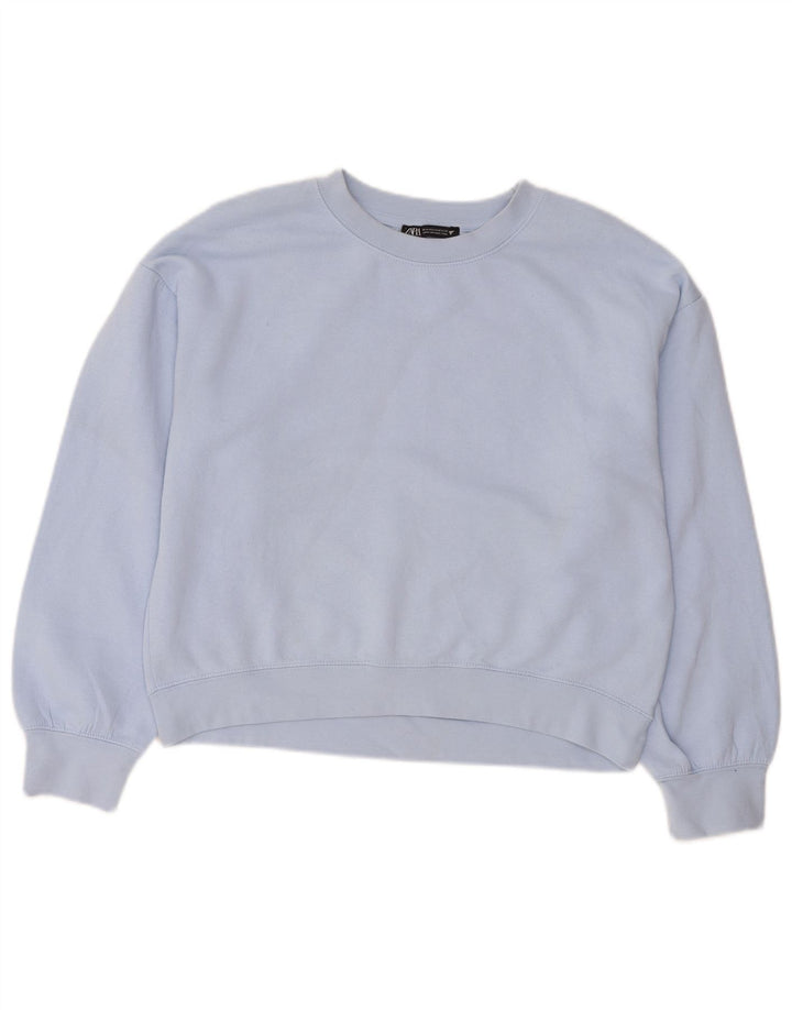 Zara Mujer Crop Sudadera Jumper UK 44 Medio Azul Poliéster