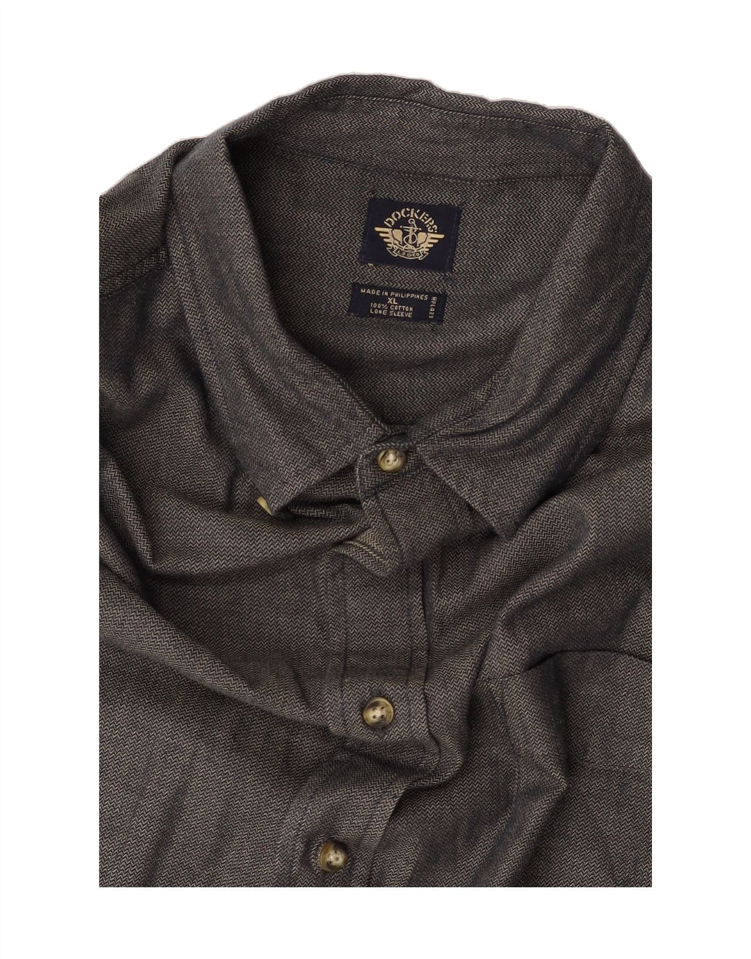 DOCKERS Mens Shirt XL Grey Chevron Cotton Vintage Dockers and Second-Hand Dockers from Messina Hembry 