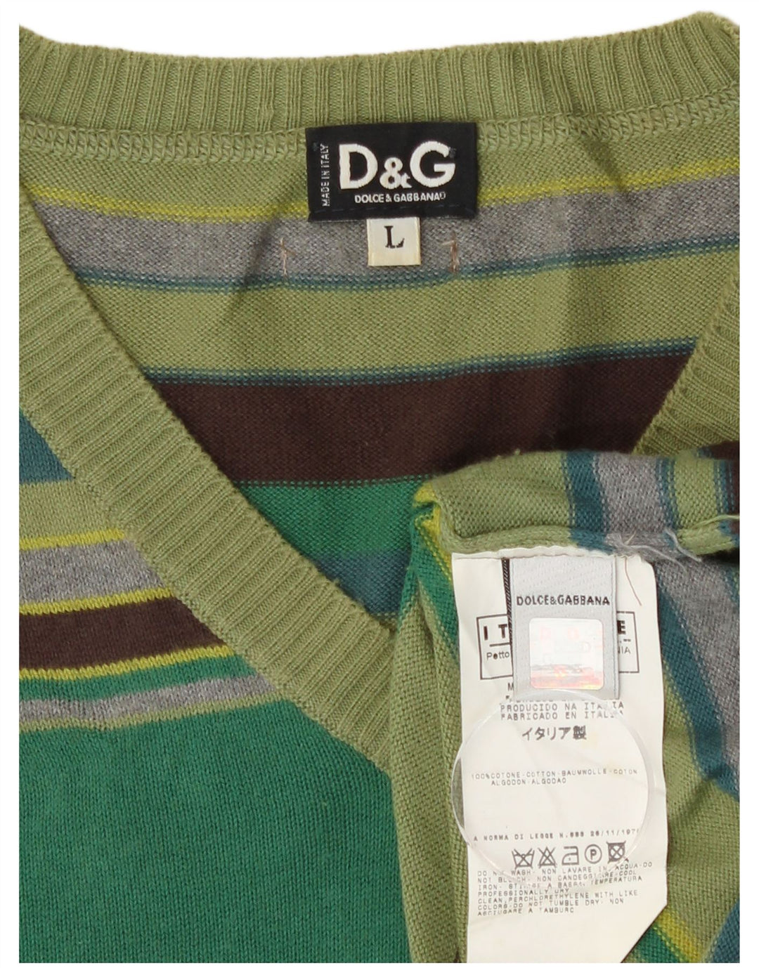 Dolce & Gabbana Jersey Con Cuello En V De Algodón A Rayas Verde Grande Hombre