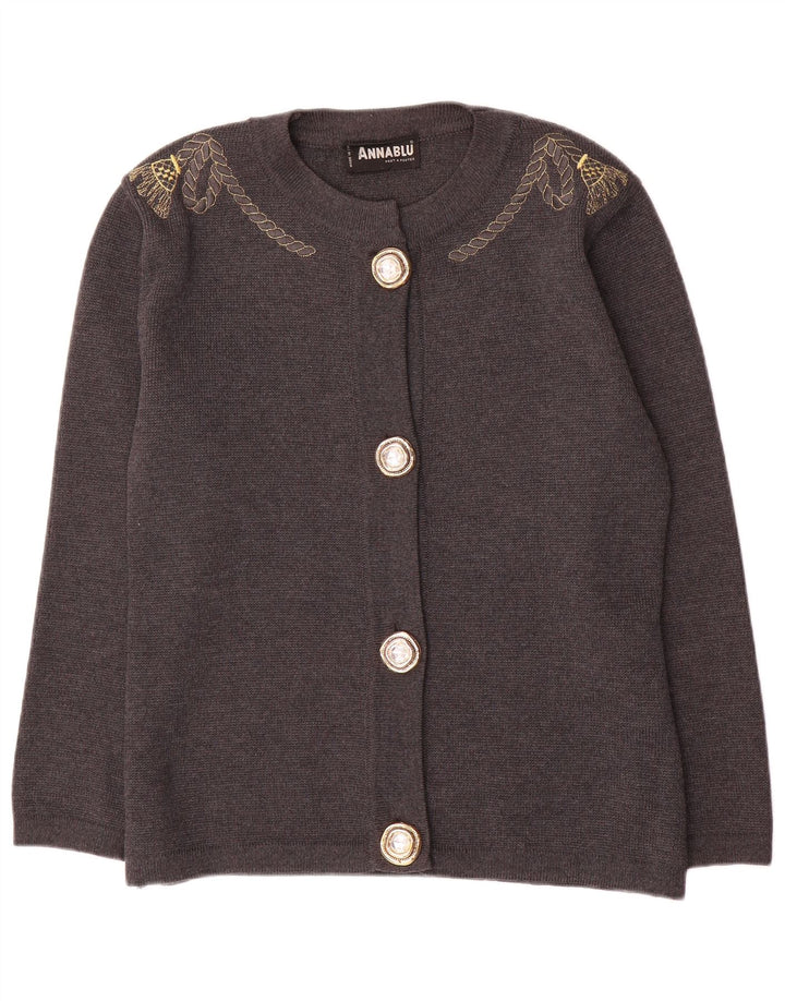 Vintage mujer oversized Cardigan suéter Reino Unido 10 pequeña lana gris