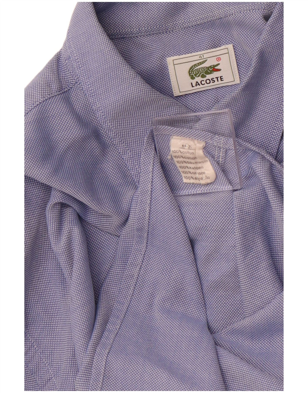 LACOSTE Camisa de manga corta para hombre Talla 41 Algodón azul grande