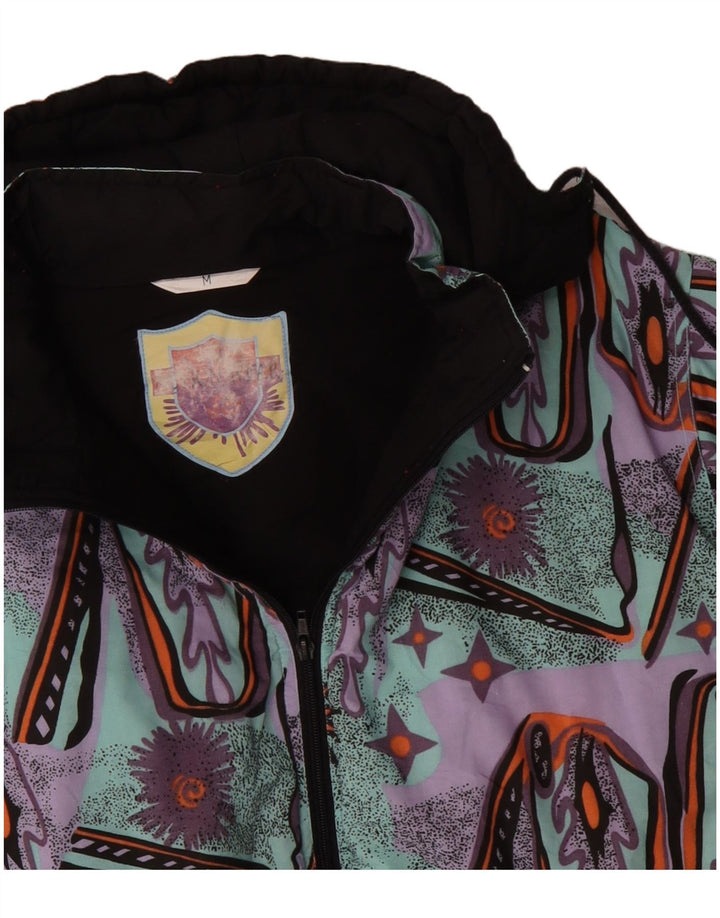 VINTAGE Hombres Patrón Abstracto Chaqueta cortavientos Reino Unido 38 Turquesa Mediana