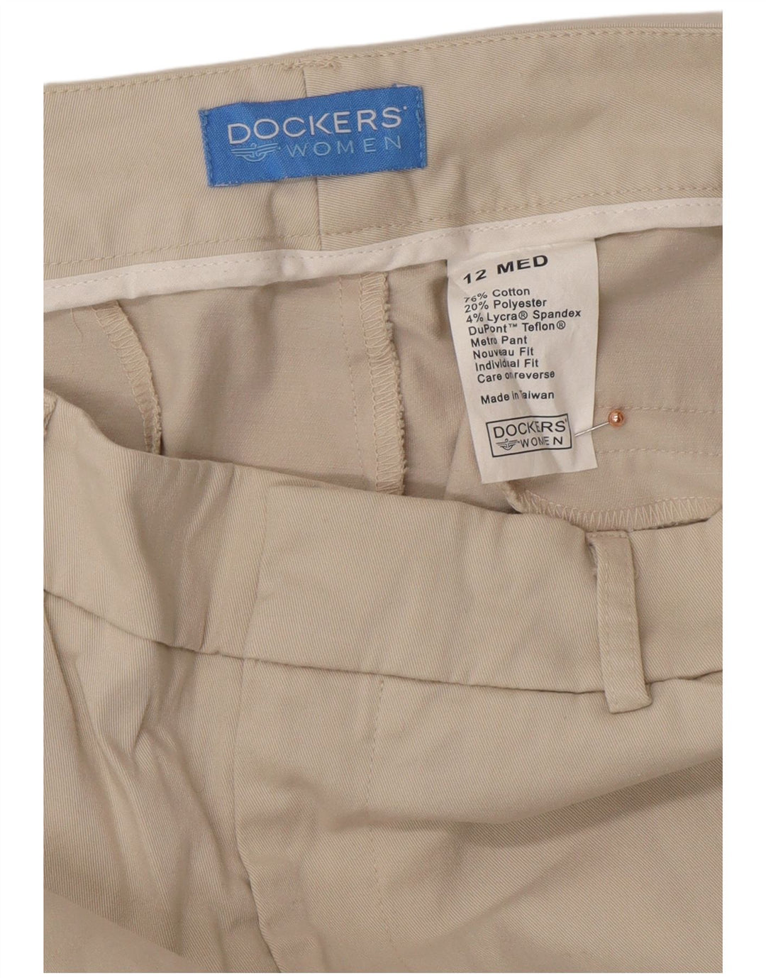 DOCKERS Pantalones casuales rectos para mujer US 12 grande W30 L30 algodón beige