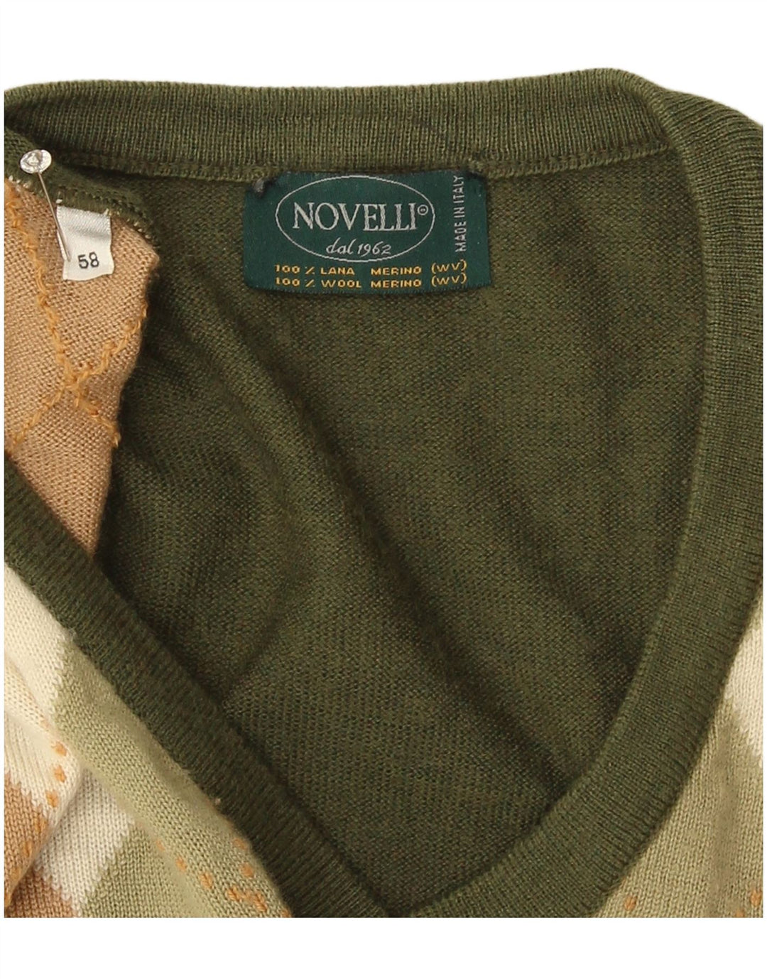 Novelli - Jersey con cuello en V para hombre IT 58 2XL Caqui Argyle/Diamante
