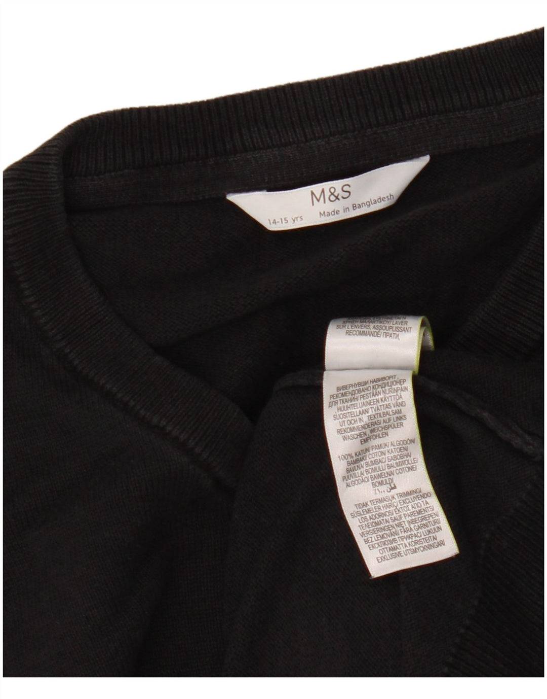 Marks & Spencer Jersey con cuello en V para niños 14-15 años Algodón negro