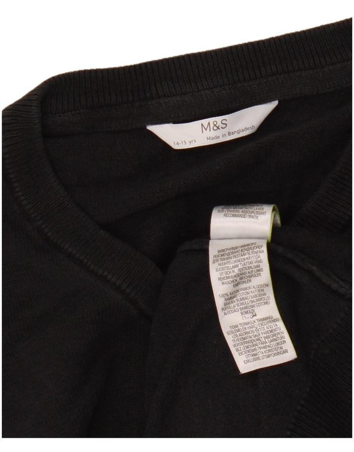 Marks & Spencer Jersey con cuello en V para niños 14-15 años Algodón negro