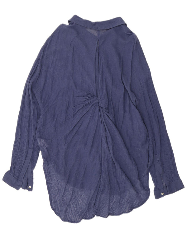 Zara Blusa Camisa Larga De Corte Suelto para Mujer UK 46 XL Algodón Azul