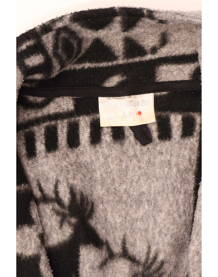 Vintage Mens Fleece Chaqueta Reino Unido 38 Gris Medio Fair Isle