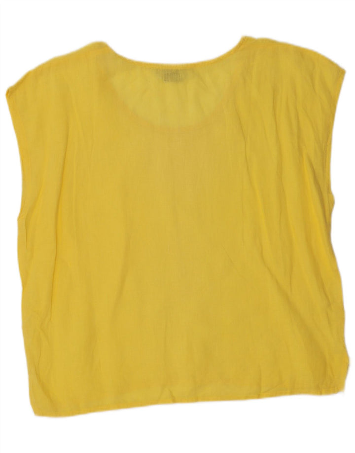 VINTAGE Blusa sin mangas para mujer Top UK 18 XL Lino amarillo