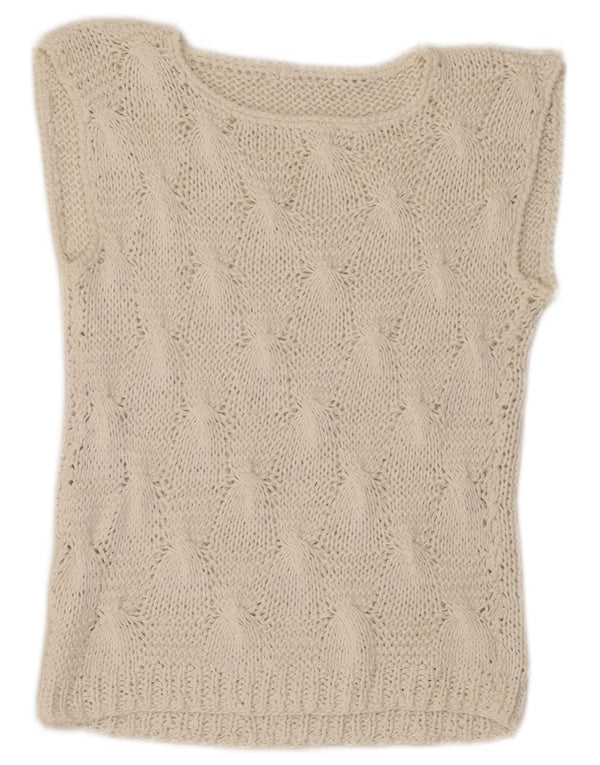 Vintage mujer crop chaleco camiseta sin mangas Reino Unido 4 XS blanco