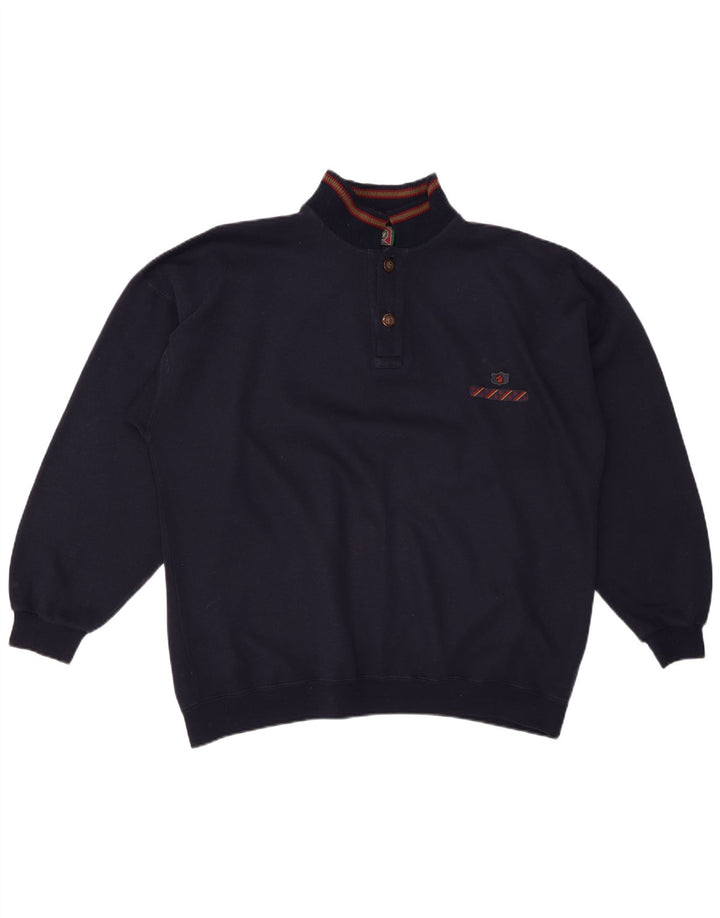 GREAT BAY Suéter tipo jersey con cuello y botones para hombre, tamaño grande, algodón azul marino