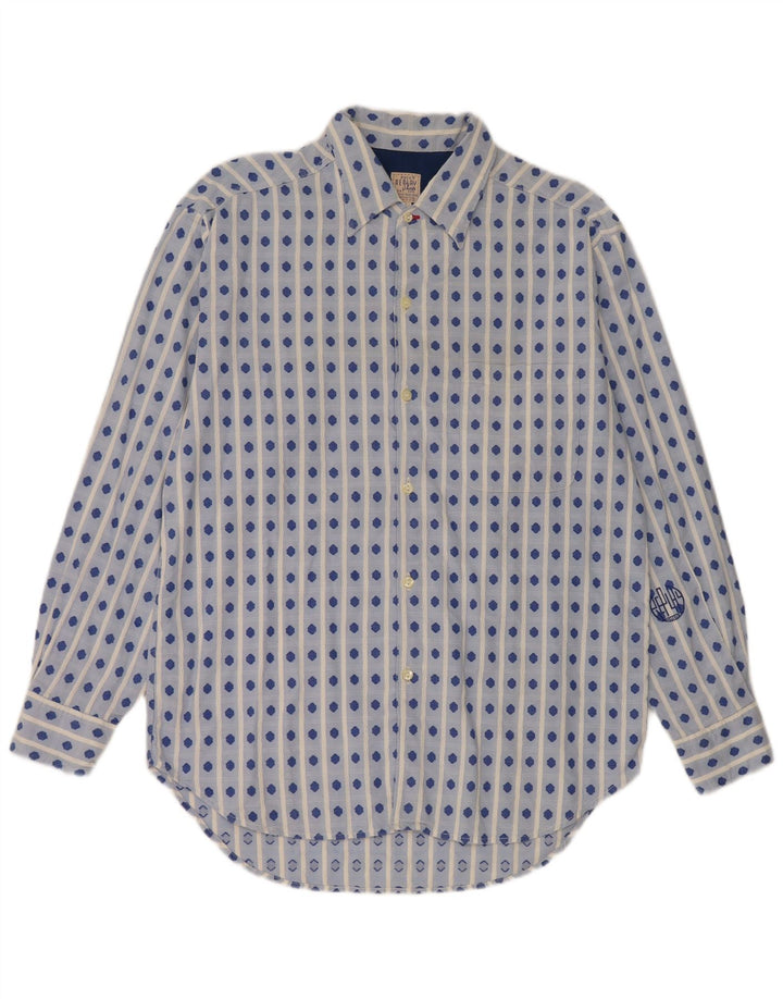 Camisa Replay Hombre Grande Azul Geométrico Algodón