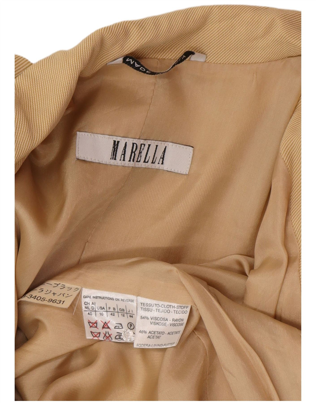 Marella Chaqueta Blazer Larga de 3 Botones para Mujer UK 42 Viscosa Beige Mediana