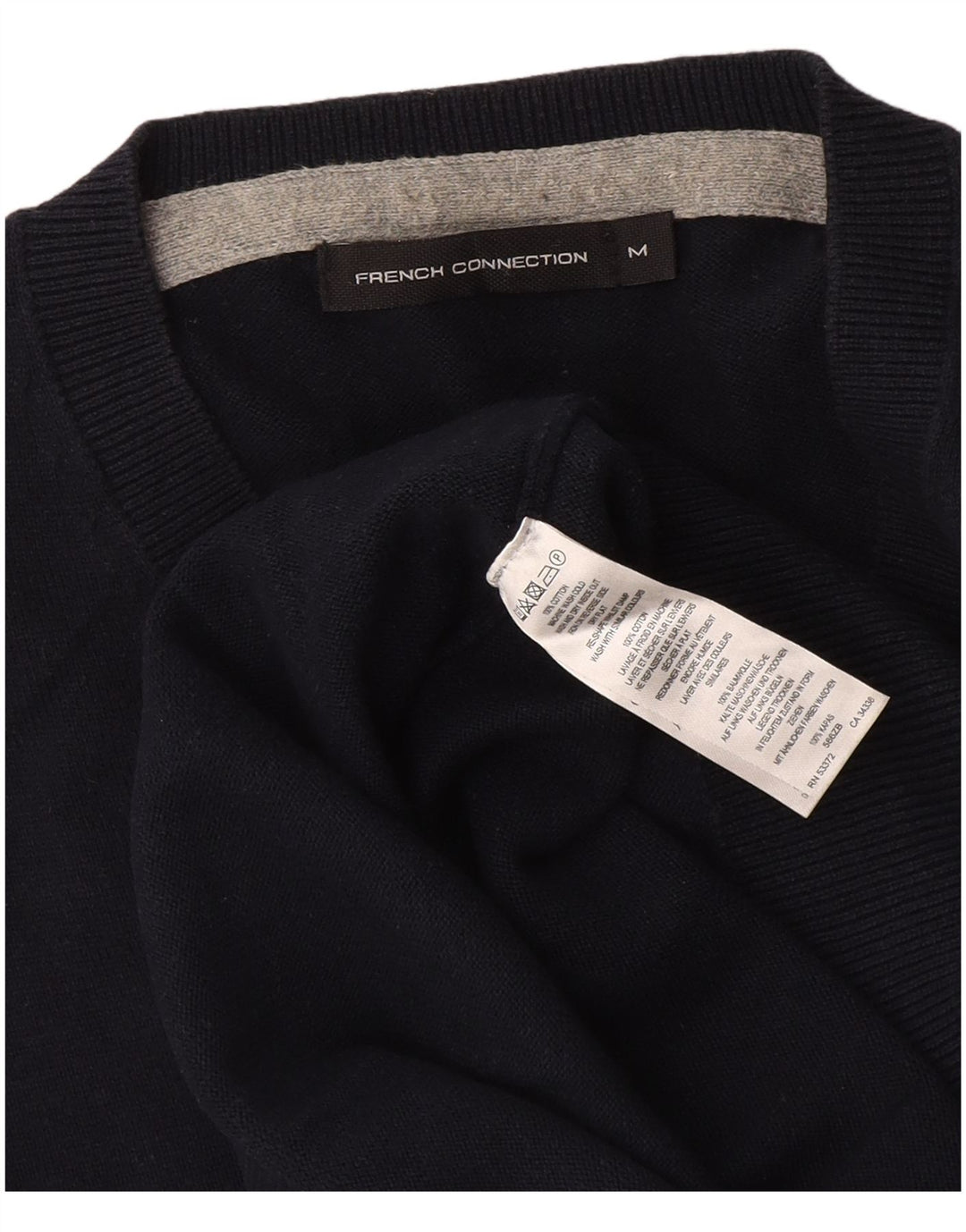 French Connection Jersey con Cuello en V para Hombre de algodón Azul Marino Mediano