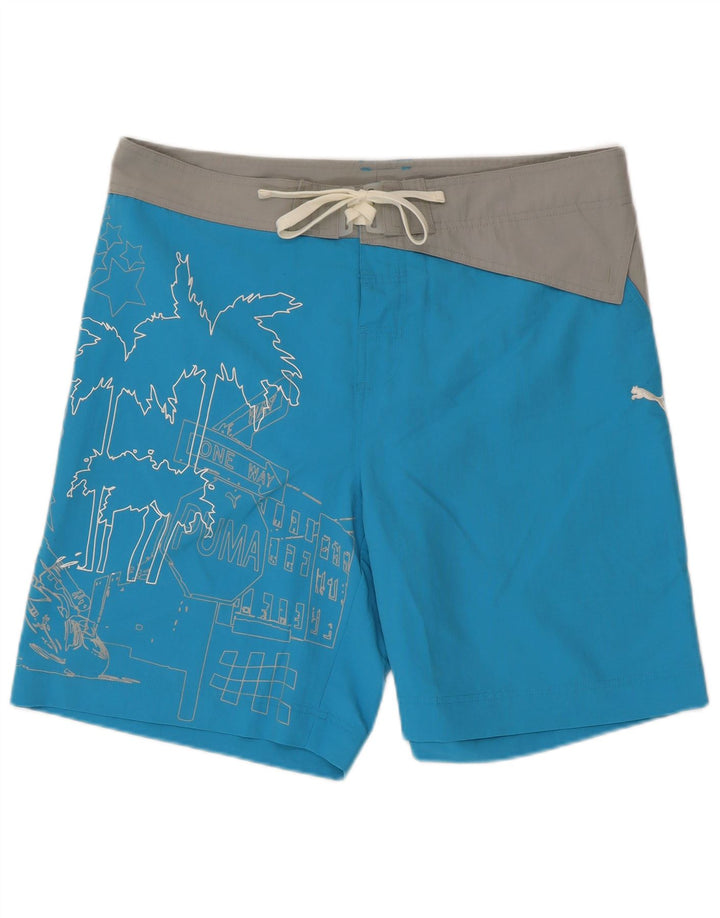 Puma Bañador con gráfico para hombre, talla grande, poliéster azul
