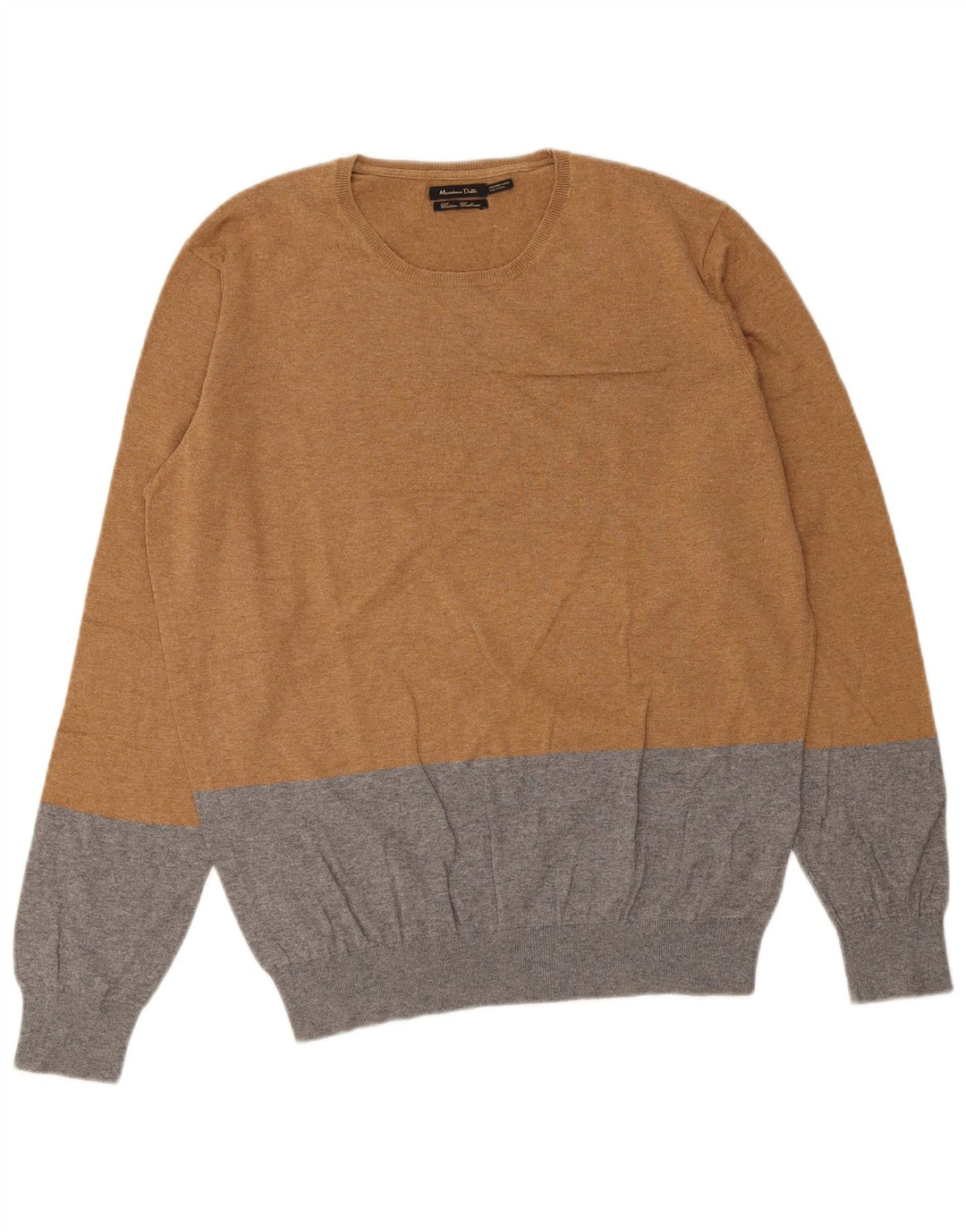 Massimo Dutti Hombre Jersey Cuello Redondo Algodón Colorblock Marrón Medio