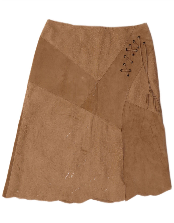 Falda de ante vintage para mujer IT 46 Grande W30 Cuero Beige