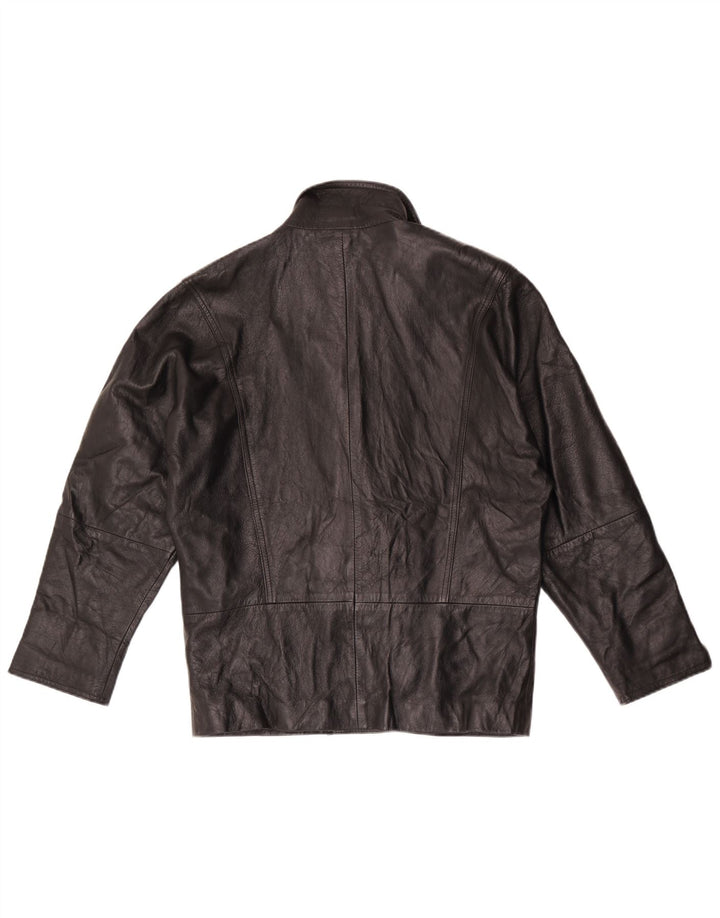 Vintage mujer doble pecho cuero Blazer chaqueta Reino Unido 16 grande negro