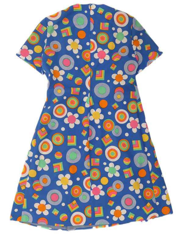 Vintage mujer A-Line vestido Reino Unido 12 azul medio floral