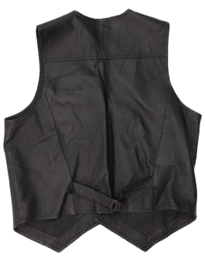 John F Gee Chaleco de cuero para hombre Cuero negro mediano