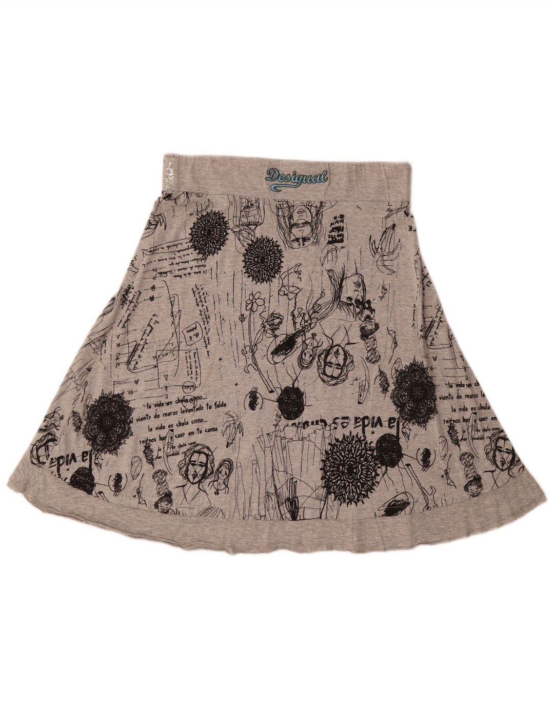 Desigual Mujer Falda Acampanada Gráfica Mediana W30 Algodón Geométrico Gris