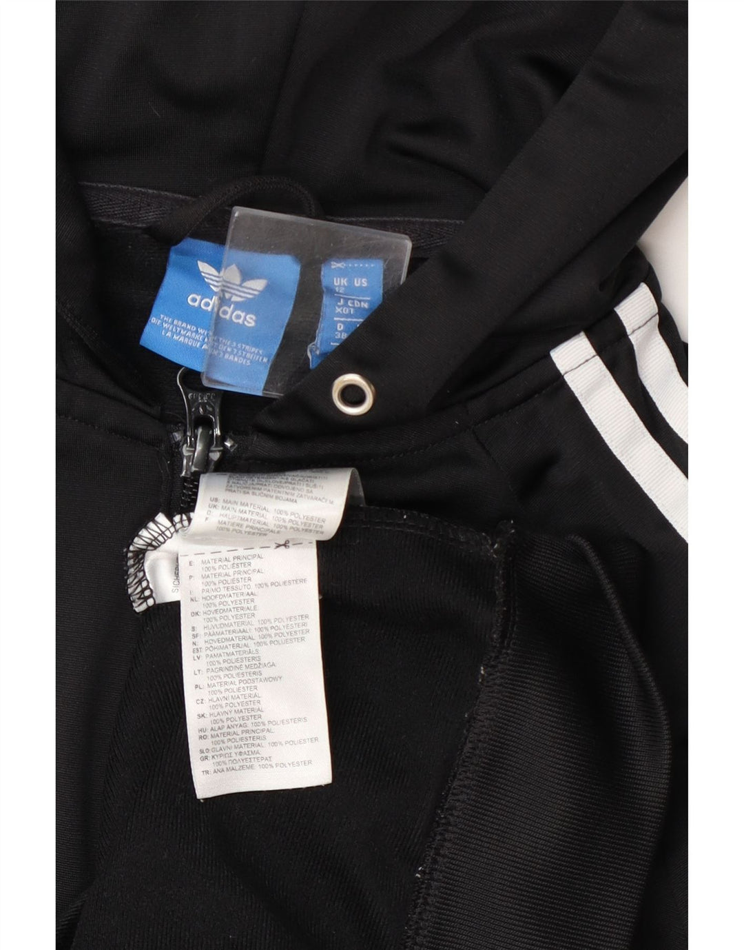 Adidas - Sudadera con capucha para mujer con cremallera gráfica, talla 40, poliéster negro mediano