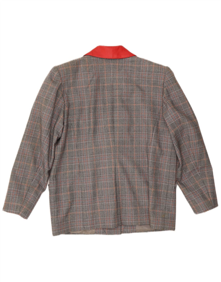 VINTAGE chaqueta blazer de 3 botones para mujer Reino Unido 16 cheque gris grande