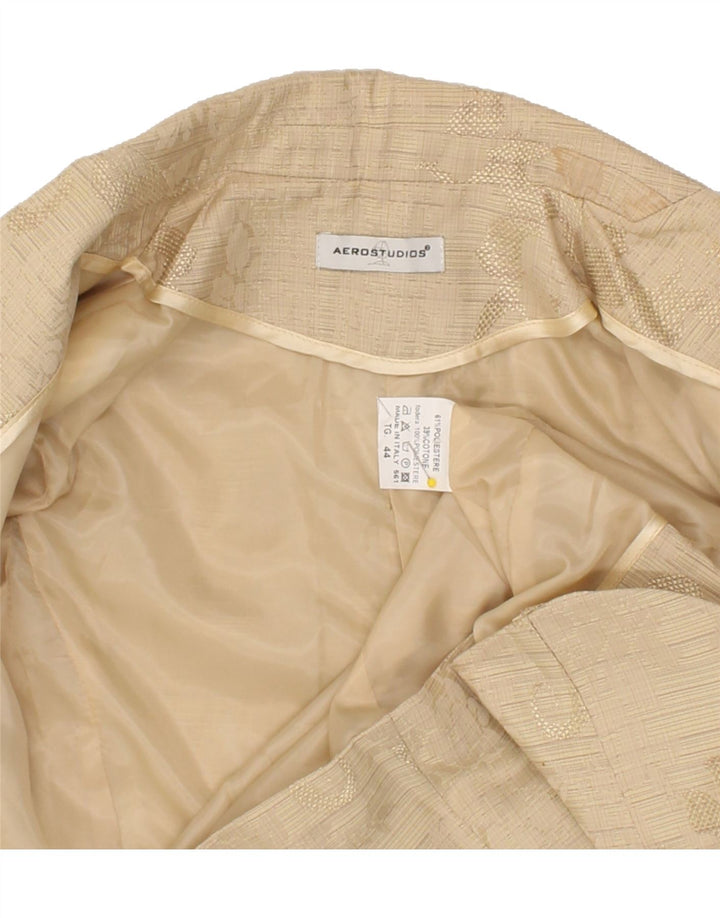 VINTAGE Womens 1 Button Blazer Jacket IT 44 Medium Beige Floral Polyester Vintage Vintage and Second-Hand Vintage from Messina Hembry 