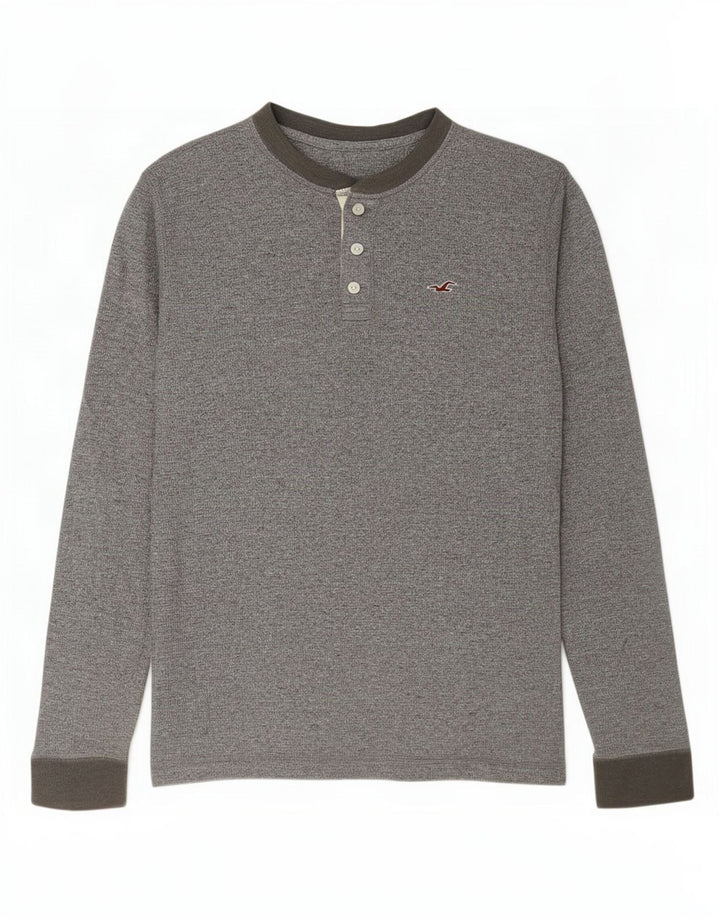 Camiseta Hollister Hombre Manga Larga Algodón Moteado Gris Grande