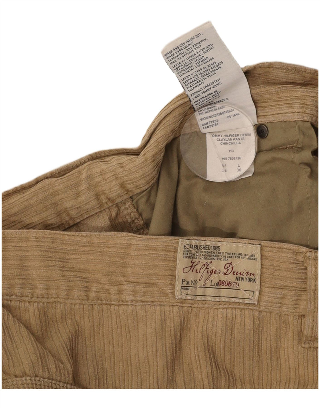 HILFIGER DENIM Pantalón recto de pana para hombre W36 L30 Algodón beige