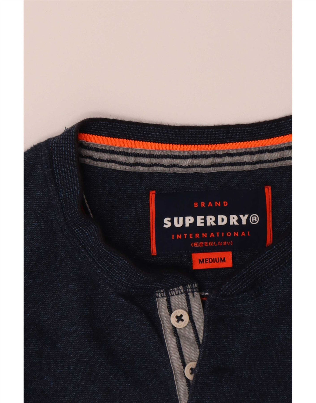 Superdry Hombre Top Manga Larga Algodón Azul Marino Medio