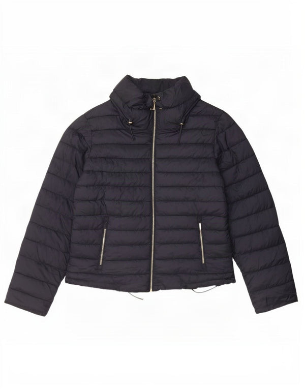 Zara Mujer Crop Chaqueta Acolchada Con Capucha UK 20 2XL Azul Marino Poliéster
