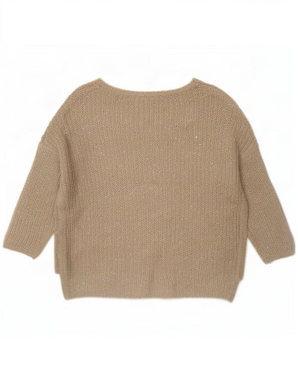 Zara Suéter tipo jersey de gran tamaño con cuello barco y manga 3/4 para mujer UK 10 Small Beige